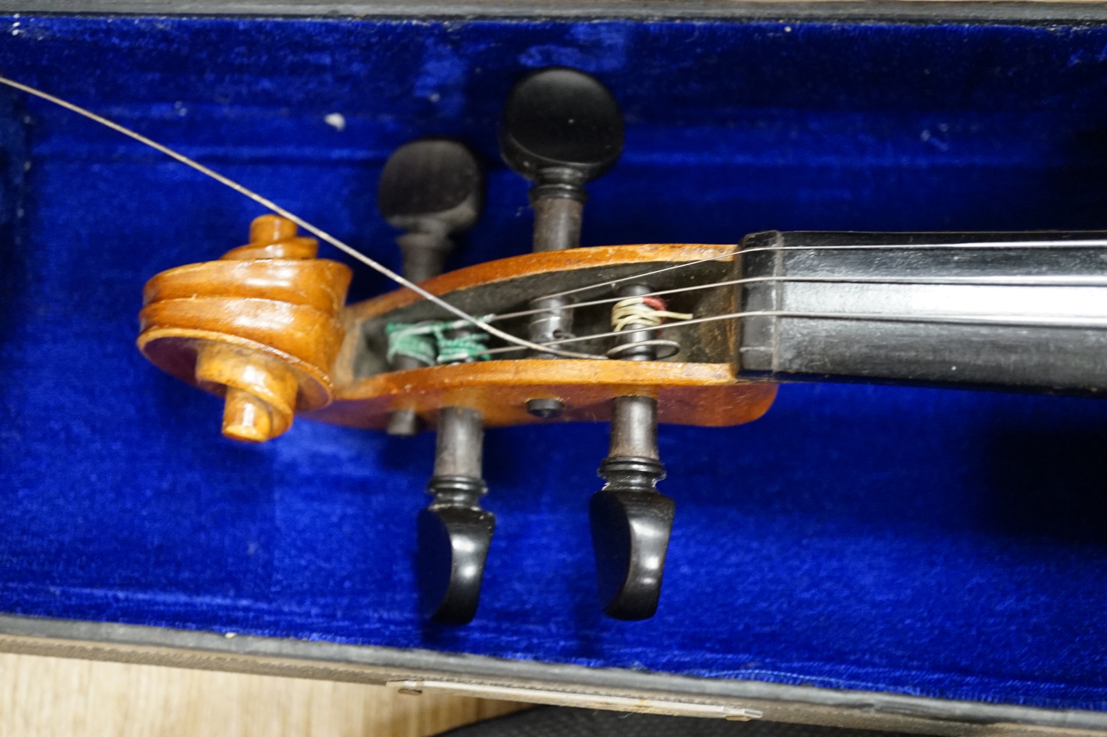 A cased German student’s violin, ‘copy of Antonius Stradivarius’, without bow